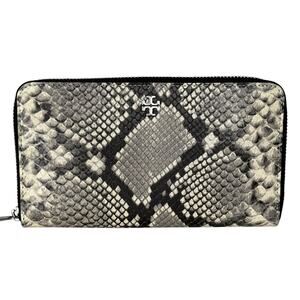 Tory Burch Gray Snake Print Zip Around Continental Wallet Leather